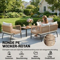 Outsunny Tuinmeubelset Zitgroep voor 4 Personen Tuinlounge met 2-zitsbank, 2 Stoelen, Lamellentafel en Wasbare Kussens(m-5)