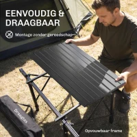 Outsunny Campingtafel met Opbergmand, In Hoogte Verstelbaar, Opvouwbaar, Aluminium, Zwart(m-4)