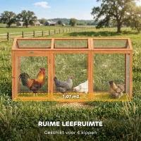 PawHut Kippenhok buitenverblijf met zitstok en dubbele deuren, van hout en metaal, geschikt voor 4 kippen, 156 x 70,5 x 84 cm oranje(m-6)