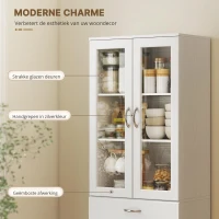 HOMCOM Keukenkast Buffetkast met verstelbare plank, lade, 2 deuren, hoge kast met glazen deur 60 x 35 x 180 cm Wit(m-4)