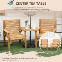 Outsunny Bistroset 3-delig van hout, weerbestendig tuinmeubelset met lamellendesign, bruin(m-6)