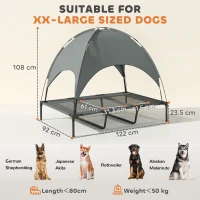 PawHut Outdoor Dog Bed with Removable Canopy, Portable Raised Dog Bed for Camping, Garden & Beach, Water-Resistant UV-Protection Mesh Pet Cot Sun Lounger, for XL Pets, 122 x 92 x 108 cm, Grey(m-3)