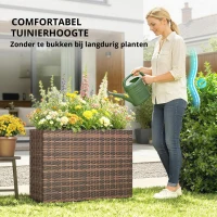 Outsunny Verhoogd plantenbed met verstelbare poten, rattan plantenbak met uitneembare inzet voor terras en balkon, bruin(m-4)