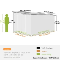 Outsunny Metalen Tuinschuur Schuin Dak Afsluitbare Dubbele Deur 2,8 x 3,45 x 2,01m Groen(m-3)