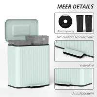 HOMCOM Keukenprullenbak, 2 x 20 L compartimenten, efficiënte afvalscheiding, voetpedaal, kunststof, metaal, groen(m-7)