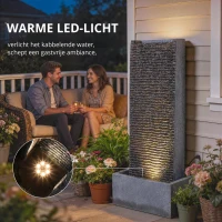 Outsunny 2-traps tuinfontein met LED-verlichting, pomp, granietlook 37,5 x 22 x 80 cm(m-4)