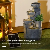 Outsunny Tuinfontein Viertraps Waterval Fontein 57cm Hoogte Zonne-energie LED's voor Tuin, Donkergrijs(m-4)