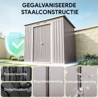Outsunny Berging met ventilatieramen, schuifdeuren, gegalvaniseerd staal, 213 x 130 x 172 cm, Lichtgrijs(m-6)