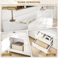 HOMCOM Tv-meubel voor televisies tot 190,5 cm, modern entertainmentcentrum met 2 kasten en 2 lades, hoogglans wit(m-6)