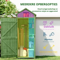 Outsunny Tuinkast hout 3 planken asfalt dak ventilatie afsluitbare deur tuin Groen(m-6)