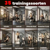SPORTNOW Krachtstation fitnessstation met 65 kg gewichten, lat-trek, butterflystang, verstelbare preacherbank, beentrainer(m-9)