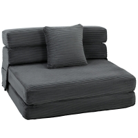 HOMCOM Cadeira de chão 2-in-1 Boneless Cloud, sofá de cotelê dobrável com acolchoamento espesso & almofada lombar, Cinza escuro