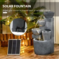 Outsunny Tuinfontein Viertraps Waterval Fontein 57cm Hoogte Zonne-energie LED's voor Tuin, Donkergrijs(m-5)