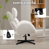 HOMCOM Bureaustoel wit luxe comfortabele grote hoogte verstelbare Velvetstof stalen basis Crèmewit(m-8)