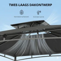 Outsunny Paviljoen 3x3 m Waterafstotend Stabiel Winterbestendig Tuinpaviljoen met Uittrekbaar Bovenframe Dubbellaags Dak Donkergrijs(m-5)