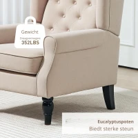 HOMCOM Elegante oorfauteuil, dik gewatteerd, afneembare bekleding, 74 x 87 x 102 cm, Beige(m-7)