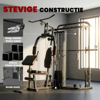SPORTNOW Krachtstation fitnessstation met 65 kg gewichten, lat-trek, butterflystang, verstelbare preacherbank, beentrainer(m-4)