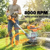 Outsunny Accu grastrimmer 21V met 2x4,0Ah accu's en oplader 25 cm maaibreedte verstelbare telescoopsteel(m-4)