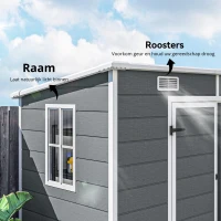 Outsunny 2,4 x 1,3 m Tuinschuur, Kunststof Tuinhuis met Bodem, Raam, Afsluitbare Deuren, voor Tuin, Terras, Grijs(m-5)