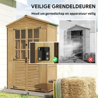 Outsunny Tuinkast hout Gereedschapsschuurtje met opbergruimte Acrylramen Afsluitbare deur Bodemplaat Asfaltdak Ventilatiepaneel(m-7)