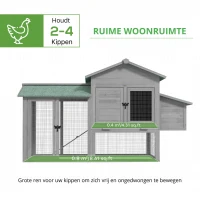 PawHut Kippenhok van hout Kippenhuis met buitenren nestkast helling uitschuifbare lade voor 2-4 kippen 168x75x103cm grijs(m-7)