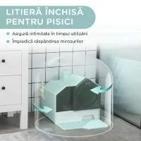 PawHut Litiere pentru Pisici Închise cu Tavă Detașabilă, Covoraș și Lopățică, 47x45x42cm, Albastru(m-6)