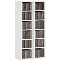 HOMCOM Estantes para 204 CDs em conjunto de 2, torre para Blu-Ray com prateleiras ajustáveis, organizador de estante para livros, Branco(m-6)