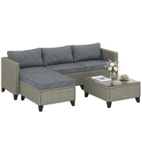 Outsunny 5-Piece Rattan Patio Furniture Set with Corner Sofa, Footstools, Coffee Table, for Poolside, Dark Grey(m-10)