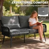 Outsunny Rattan Garden Furniture Set, 4 Piece Outdoor Patio Furniture with Tempered Glass Table and Chairs, Indoor Balcony Conservatory Set(m-6)