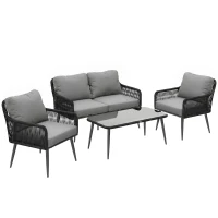 Outsunny Rattan Garden Furniture Set, 4 Piece Outdoor Patio Furniture with Tempered Glass Table and Chairs, Indoor Balcony Conservatory Set(m-14)