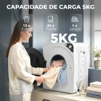 HOMCOM Máquina de Secar Roupa Compacta 5 kg 1000W com 5 Modos de Secagem Tambor em Aço Inoxidável Branco(m-5)