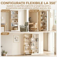 HOMCOM Bibliotecă de Colț cu 5 Polițe, Design Rotativ 350°, Lemn/Alb(m-4)