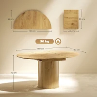 HOMCOM Mesa de Comedor Extensible Redonda para 6-8 Personas con Base Estriada para Salón 110-150x110x75 cm Madera Natural(m-3)