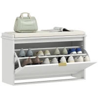 HOMCOM Banco Zapatero con Asiento Acolchado Cajón Abatible y Estante Ajustable para Entrada o Dormitorio 80x26x47,5 cm Blanco(m-10)