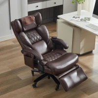 Fauteuil de direction avec fonction massage et chauffage, chaise de bureau ergonomique en simili cuir, repose-pieds extensible, 88 x 70 x 112,5 cm, Marron(m-1)