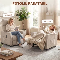 HOMCOM Fotoliu Masaj Reclinabil Manual din Material Textil Tip In cu Telecomandă, Crem(m-5)