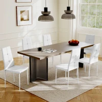 HOMCOM Juego de 6 Sillas de Comedor Tapizada en PU con Respaldo Alto con Botones y Patas de Acero Diseño Moderno Blanco(m-7)