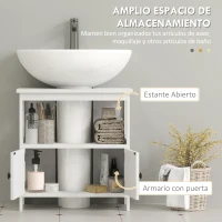 kleankin Mueble para Debajo del Lavabo con 2 Puertas y Estante Abierto Mueble para Lavabo con Pie 60x30x60 cm Blanco(m-5)