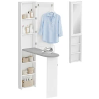 HOMCOM Faltbar Bügelbrettschrank mit Tür internen Regalen Spiegel Platzsparend Bügeltisch für Wäschepflege 106x35x174 cm Weiß(m-11)