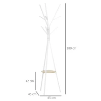 HOMCOM Perchero de Pie Forma de Árbol Perchero para Ropa de Metal con 9 Ganchos y Estante Perchero Vintage 45x45x180 cm Blanco(m-3)