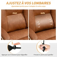 HOMCOM Chaise bureau ergonomique fauteuil de bureau en PU soutien lombaire gonflable dossier inclinable hauteur réglable marron(m-4)
