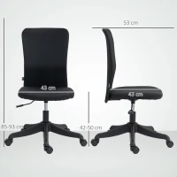 HOMCOM Silla de Oficina con Ruedas Altura Ajustable y Tapizado en Lino Sintético para Oficina o Estudio 53x43x85-93 cm Negro(m-3)