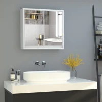 HOMCOM Armario de Baño con Espejo con 2 Puertas y Balda Ajustable Mueble Colgante de Estilo Moderno 48x14,5x45 cm Blanco(m-2)