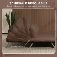 HOMCOM Divano Letto 2 Posti in Finta Pelle Scamosciata, Schienale Regolabile e 2 Cuscini, 111x80x78 cm, Marrone(m-5)