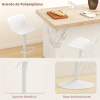 HOMCOM Conjunto de 2 Taburetes Altos de Cocina Giratorios con Respaldo y Altura Ajustable Carga 120 kg para Bar Salón Blanco(m-6)