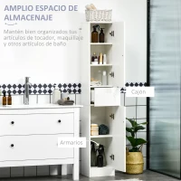 kleankin Columna de Baño con 1 Cajón y 5 Estantes Abiertos Mueble Auxiliar de Baño Estilo Moderno 30x28x170 cm Blanco(m-4)