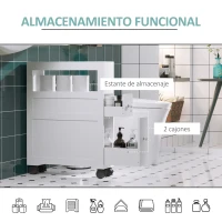 HOMCOM Mueble de Baño 2 Cajones Ahorra Espacio con 4 Ruedas 16x52x71,5 cm Blanco(m-6)