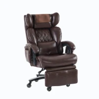 Fauteuil de direction avec fonction massage et chauffage, chaise de bureau ergonomique en simili cuir, repose-pieds extensible, 88 x 70 x 112,5 cm, Marron(m-2)