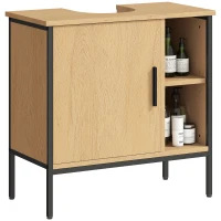 HOMCOM Mueble bajo Lavabo con Puerta y Estante Ajustable para Lavabo con Pedestal 60x30x59,5 cm Roble(m-10)