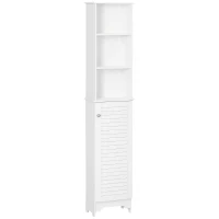 HOMCOM Armario Alto de Baño con Estantes Abiertos y Balda Interior Mueble Auxiliar de Almacenaje 34x20x165 cm Blanco(m-10)